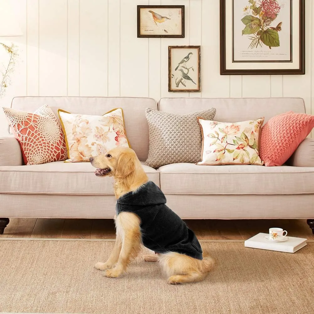 EXPAWLORER Dog Hoodie with Pocket, Polar Fleece Dog Sweatshirt Fall Cold Winter Sleeveless Sweater with Hood, Warm Cozy Pet Clothes for Small to Large Dogs Boys and Girls (Black, XL)