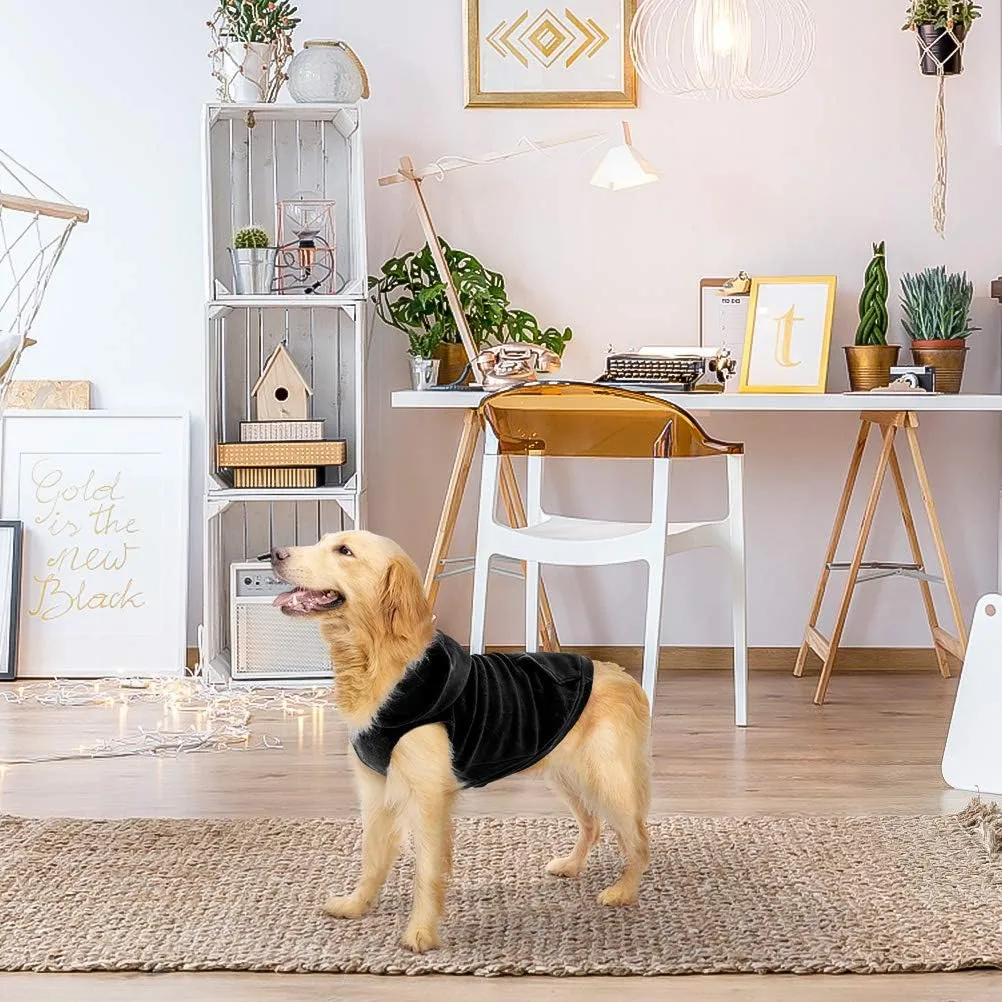 EXPAWLORER Dog Hoodie with Pocket, Polar Fleece Dog Sweatshirt Fall Cold Winter Sleeveless Sweater with Hood, Warm Cozy Pet Clothes for Small to Large Dogs Boys and Girls (Black, XL)