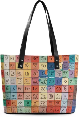 Exquisite Leather Lady's Handbag, Periodic Table of Elements Printed Handbag Lychee Patterned Leather Handbag Suitable for Women for Travel, Fitness, And Commuting