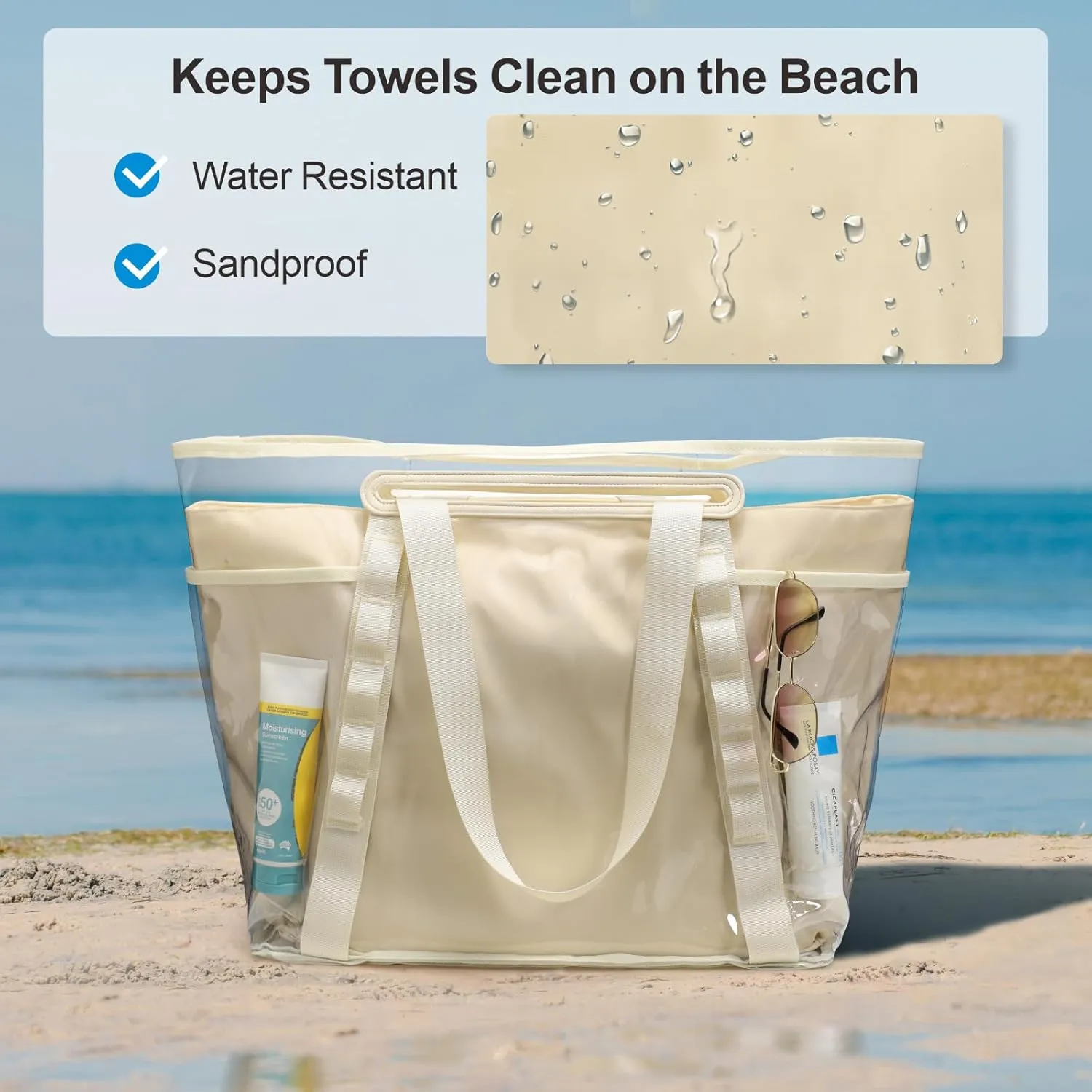 F-color Waterproof Beach Bags for Women - Machine Washable Travel Tote Bag with Zipper Cruise Swim Vacation Essentials