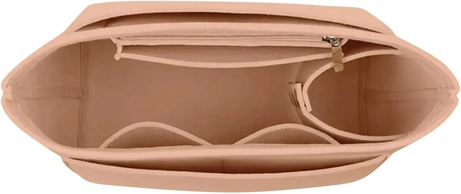 Felt Insert Bag Fits for Handbag Liner Bag Felt Cloth Makeup Bag Support Travel Portable Insert Bag(Beige,S)