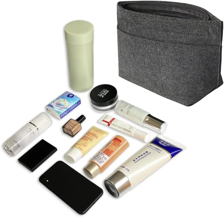 Felt Purse Organizer Insert Bag Organizer for Handbag, Tote Organizer for Women Purse Tote Purse Organizer Inside Bag Liner, Gray L