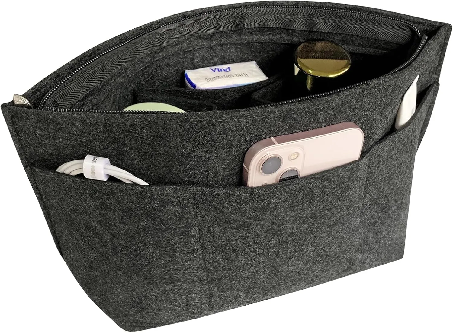 Felt Purse Organizer Insert Bag Organizer for Handbag, Tote Organizer for Women Purse Tote Purse Organizer Inside Bag Liner, Gray L