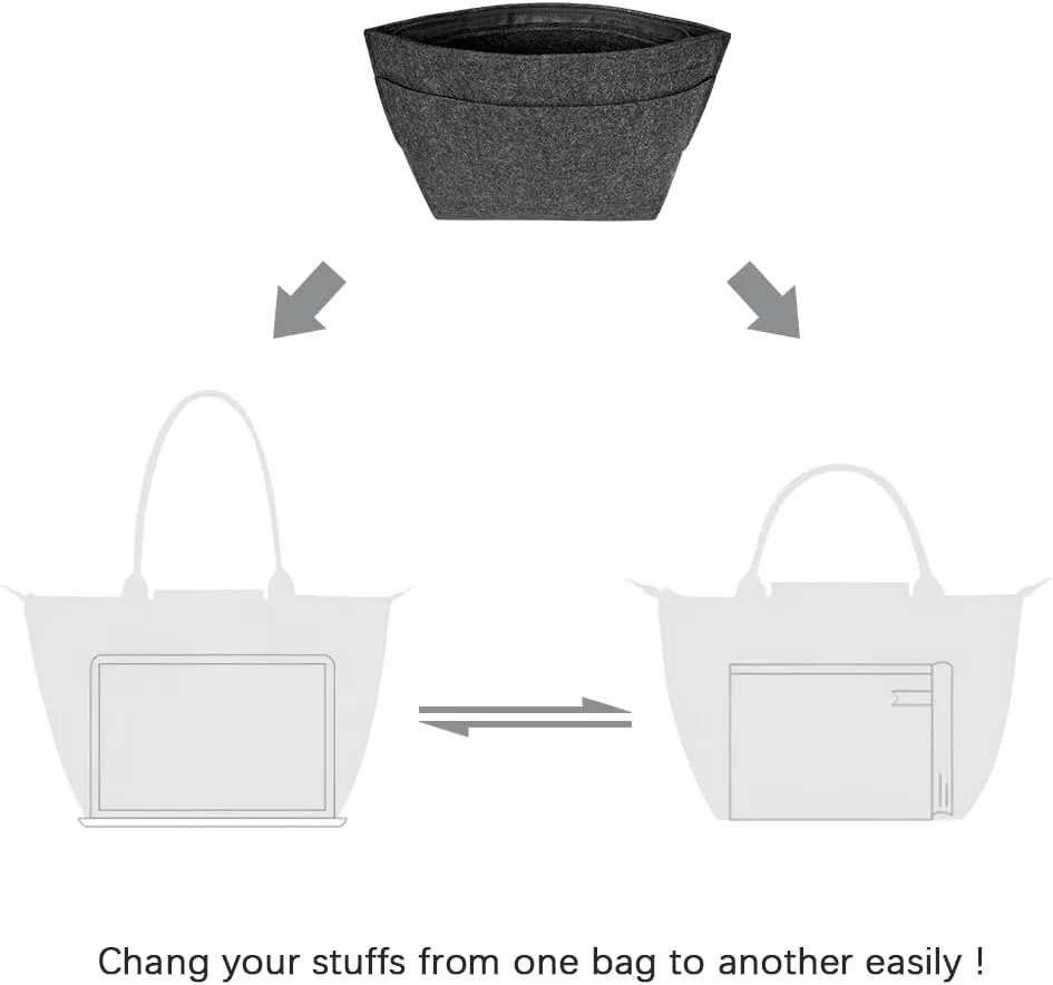 Felt Purse Organizer Insert Bag Organizer for Handbag, Tote Organizer for Women Purse Tote Purse Organizer Inside Bag Liner, Gray L