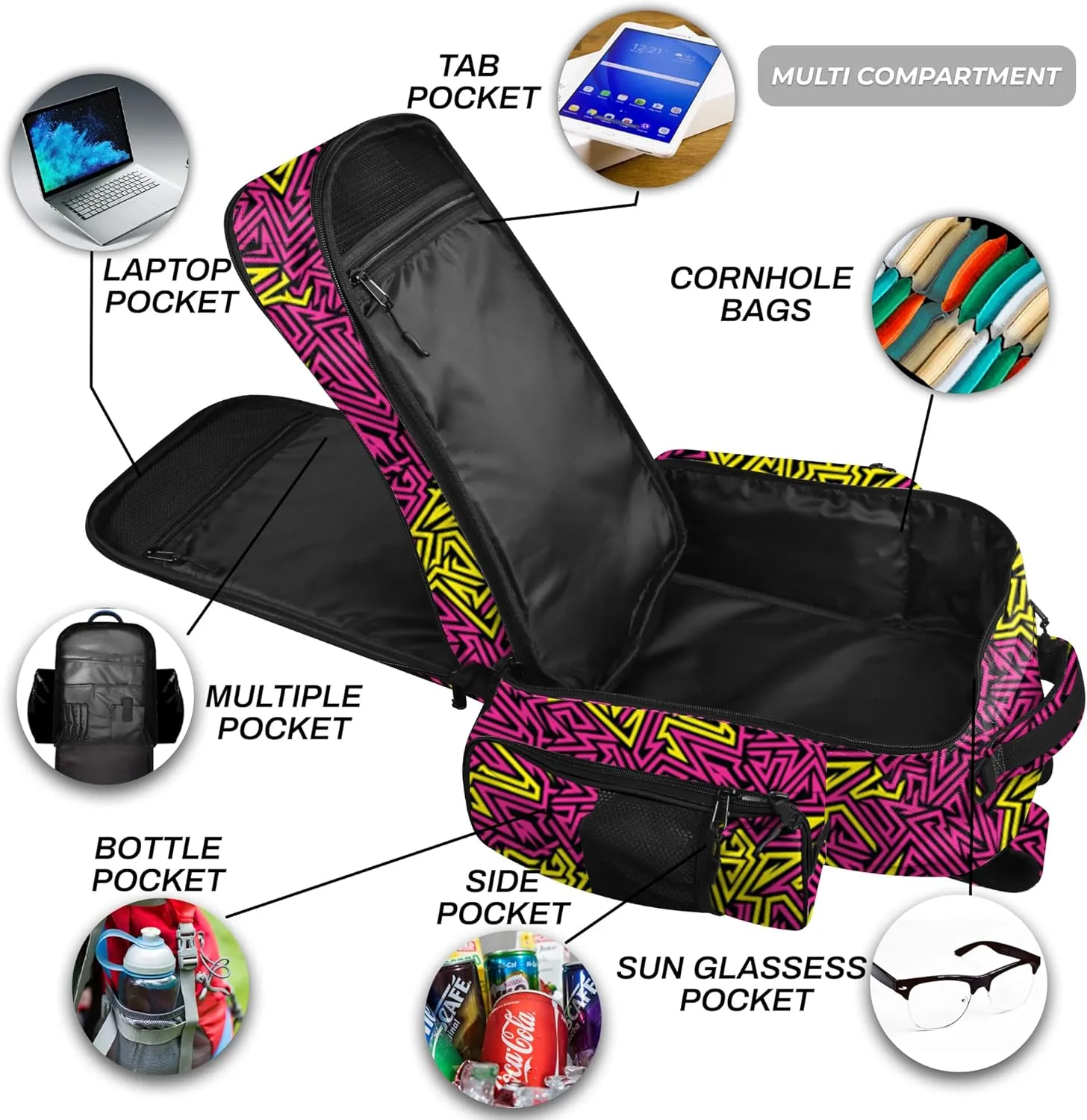 FIGHTSENSE Cornhole backpack for bags, Holds Up to 24 bags, Cornhole Carrying Case for Bags with Multiple Pockets