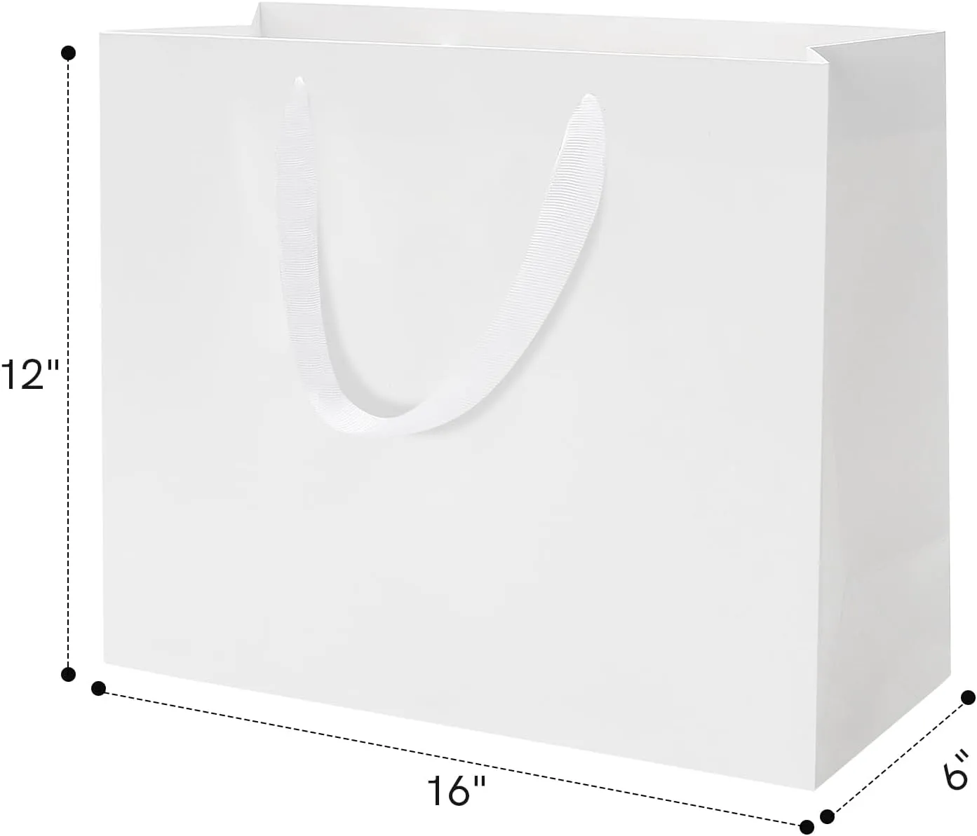 FISHLONO White Gift Bags With Handles, 16x6x12 Inches Extra Large Gift Bags Bulk, White Kraft Paper Bags for Wedding Shopping Party Birthday Business Baby Shower (12)