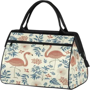Flamingo Floral Petal Patterned Travel Duffel Bag Sports Travel Duffel Bag Waterproof Durable Large Gym Tote Bag Weekender Overnight Bag for Women Travel Gym Yoga