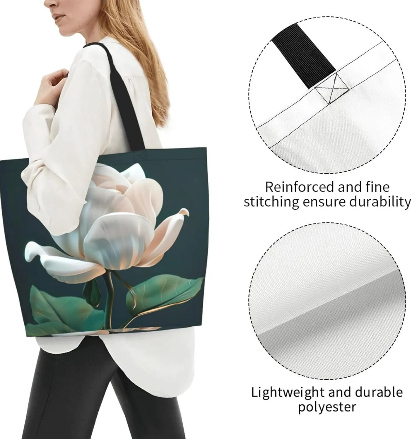 Flower Print Shoulder Bag For Women Shopping Bags Tote Bag Large Storage Handbag Grocery Bags For Travel Work