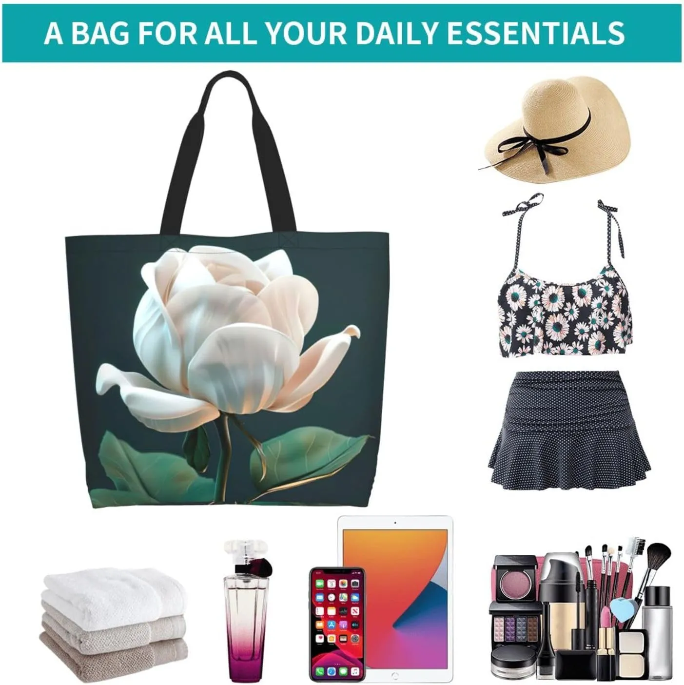 Flower Print Shoulder Bag For Women Shopping Bags Tote Bag Large Storage Handbag Grocery Bags For Travel Work