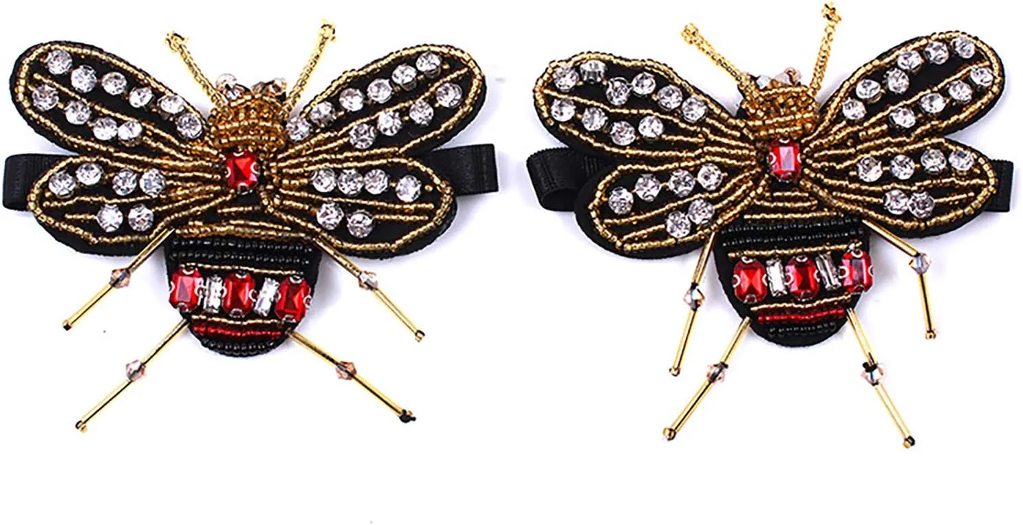 Fodattm 2PCS Women Handmade Crystal Shoelace Shoe Straps Band Rhinestone Shoes Flower Decoration Charms for High Heels/Flat Shoes Dress Hat Bag DIY Accessories (Bee style A)