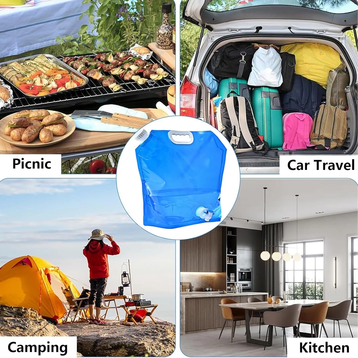 Food Grade Water Bag, Collapsible Plastic Water Container Bag, BPA Free Clear Portable Outdoor Camping Water Storage Bag for Camping Hiking Backpack Emergency(7PCS,10L)