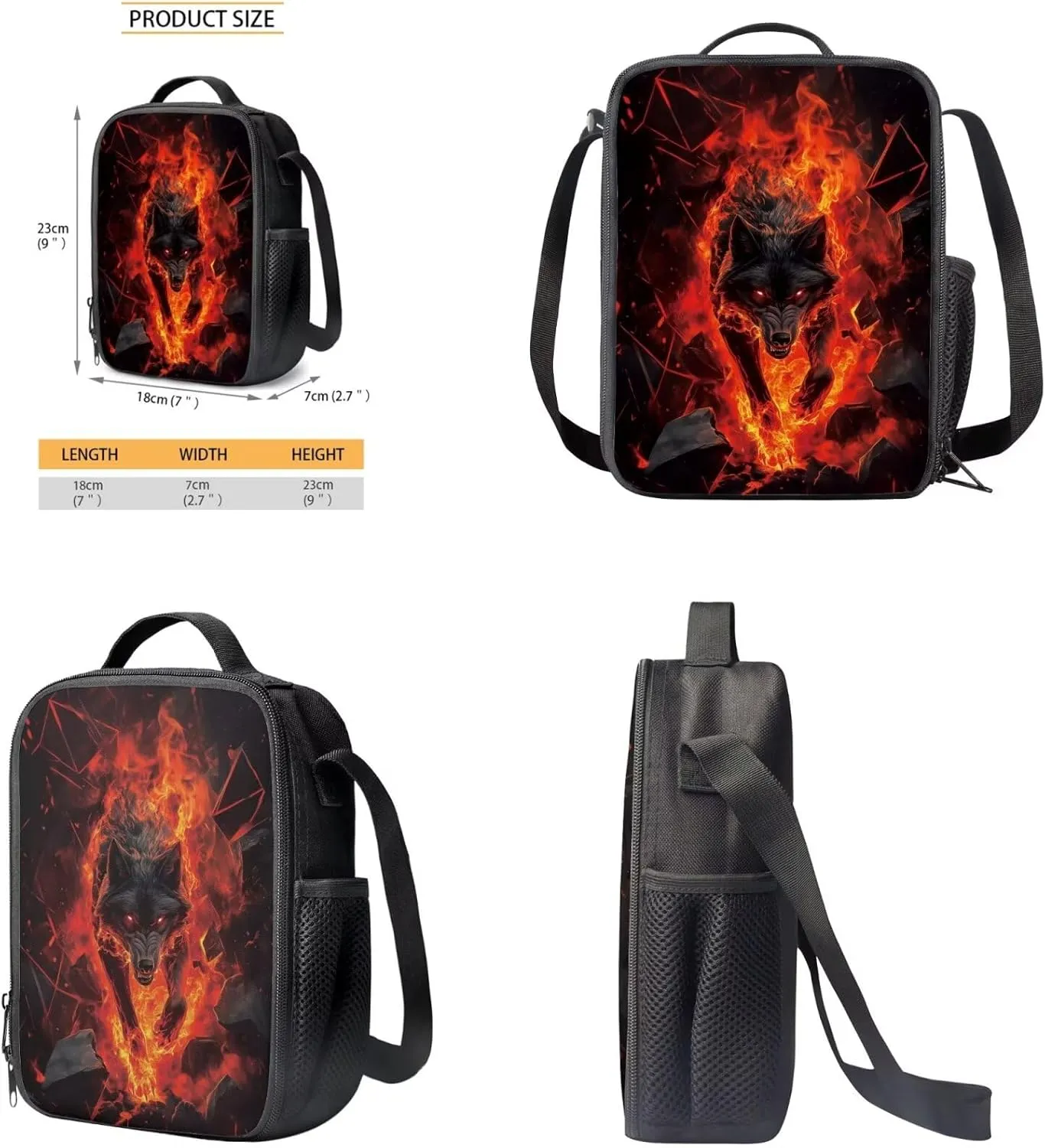 FOR U DESIGNS Wolf Backpack for Kids Large Capacity Girl School Bags for Girls Ages 8-12 Lightweight Bookbag for Middle School Girls 17 Inch Book Bag and Lunch Box Set 3 Piece School Supplies
