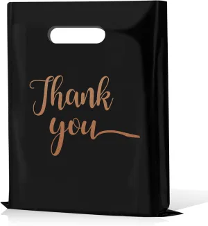FOTN 100 Pcs Thank You Shopping Bags for Birthday Party Wedding, 1.57 Mil Thick 12x16In Gift Bag, Plastic Merchandise With Handle for Stores Clothes