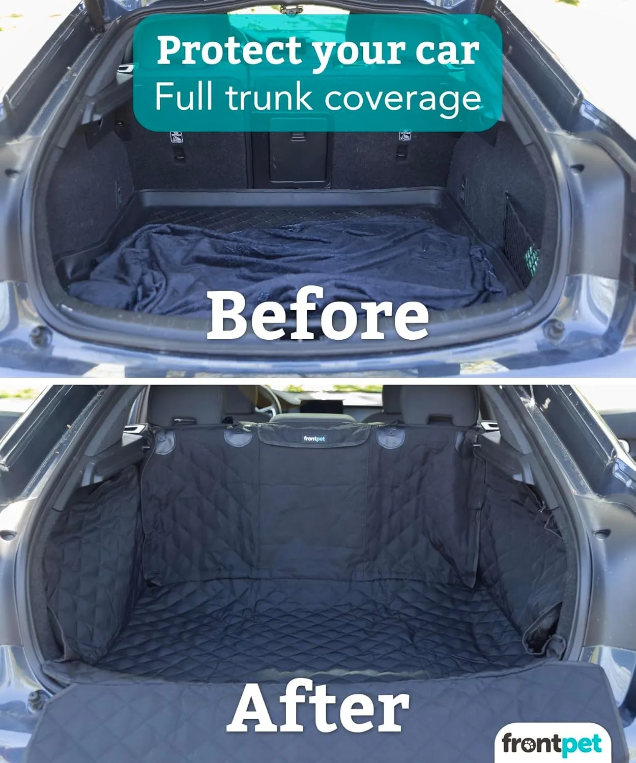Frontpet Cargo Cover for Dogs, Water Resistant Pet Cargo Liner Dog Seat Cover Mat for SUVs Sedans Vans with Bumper Flap Protector, Non-Slip, Backseat Cover, Trunk Liner Universal Fit (Large/Black)