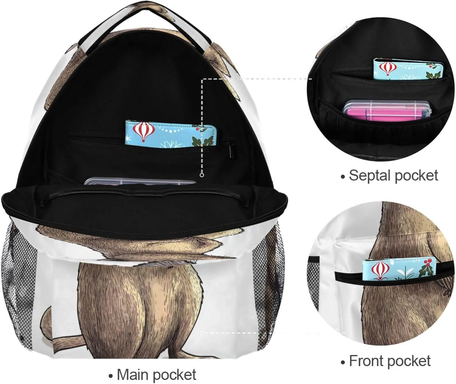 Fun Backpack for Teacher Nurse Waterproof Personal Backpack with Chest Strap for College Work Cartoon Macropodidae White