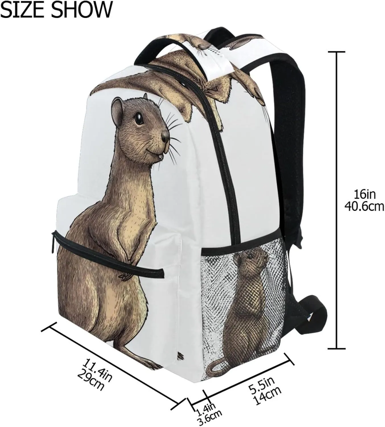 Fun Backpack for Teacher Nurse Waterproof Personal Backpack with Chest Strap for College Work Cartoon Macropodidae White