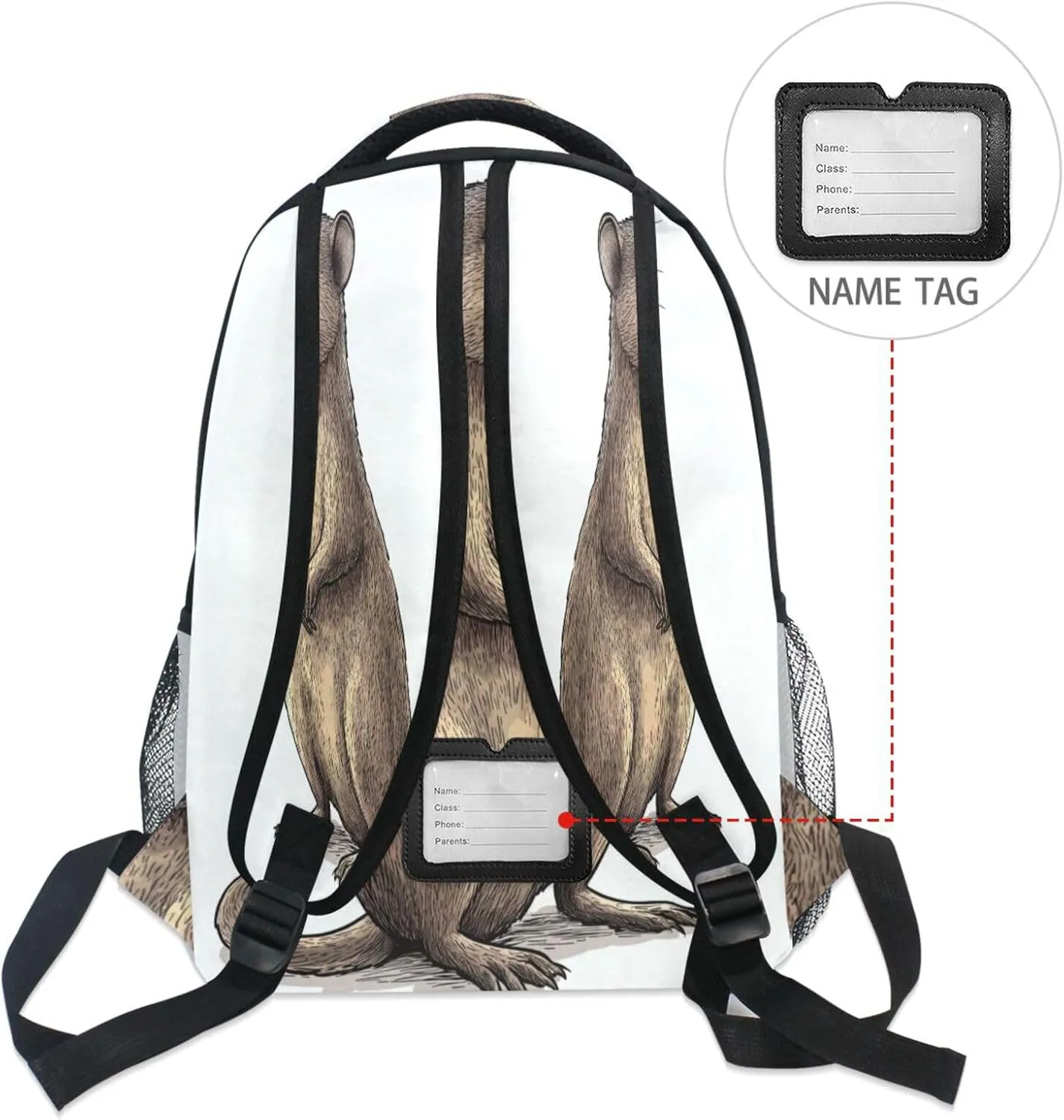 Fun Backpack for Teacher Nurse Waterproof Personal Backpack with Chest Strap for College Work Cartoon Macropodidae White