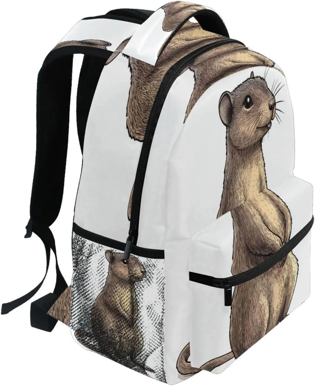 Fun Backpack for Teacher Nurse Waterproof Personal Backpack with Chest Strap for College Work Cartoon Macropodidae White