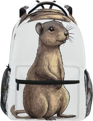 Fun Backpack for Teacher Nurse Waterproof Personal Backpack with Chest Strap for College Work Cartoon Macropodidae White