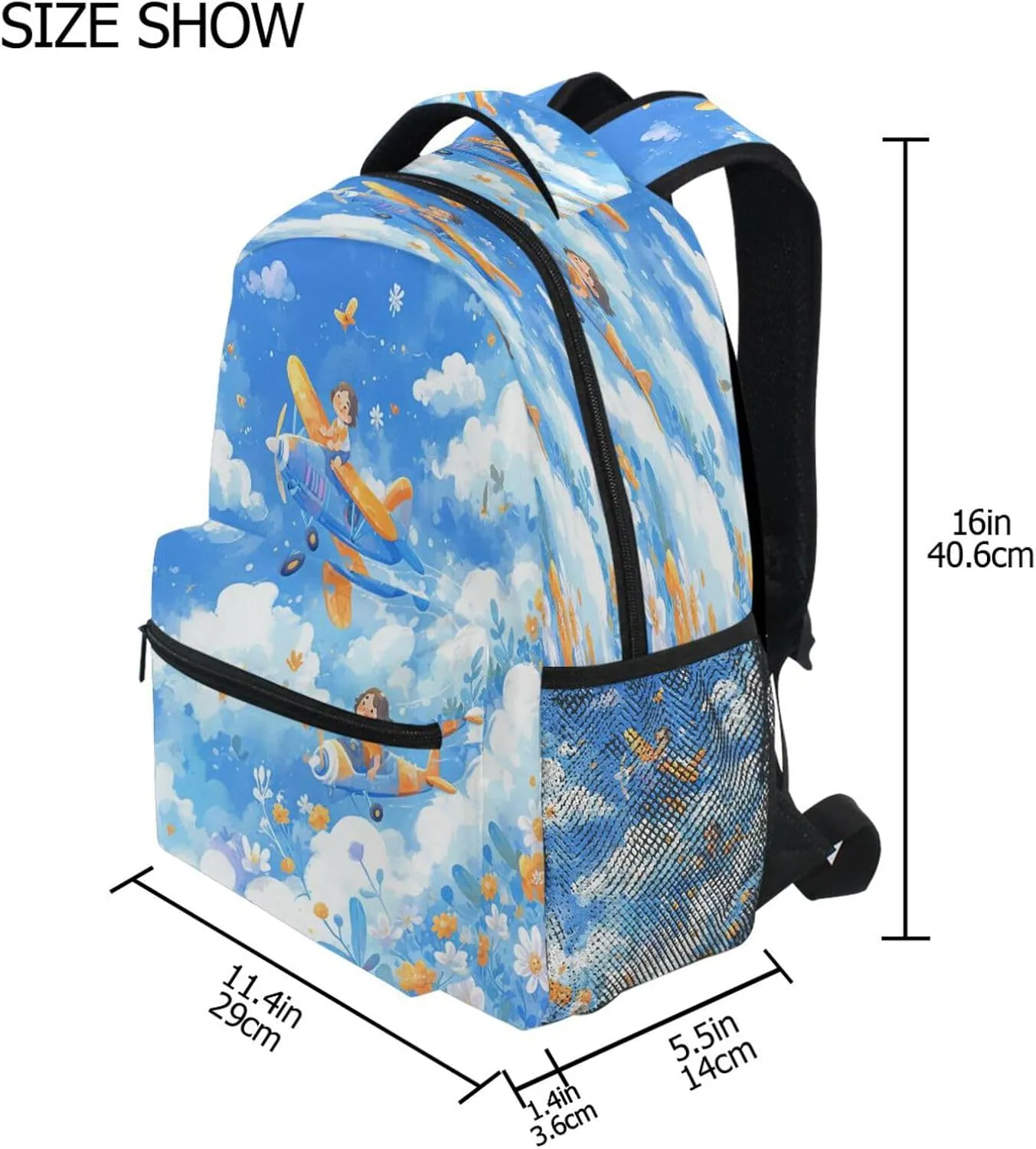 Fun Backpack for Teens Boys Girls Fashion Travel Laptop Backpack with Chest Strap Gift Men & Women Cartoon Cute Blue and White Plane