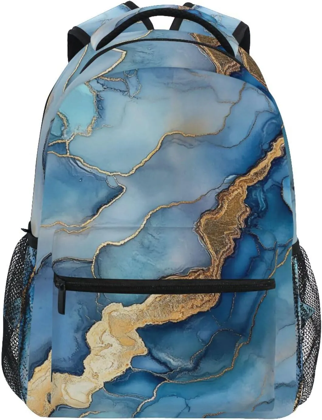 Fun Backpack for Unisex Adult Fashion School Bag with Chest Strap for Business Work College Travel Trip Marble Silver Royal Blue