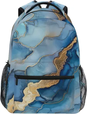 Fun Backpack for Unisex Adult Fashion School Bag with Chest Strap for Business Work College Travel Trip Marble Silver Royal Blue