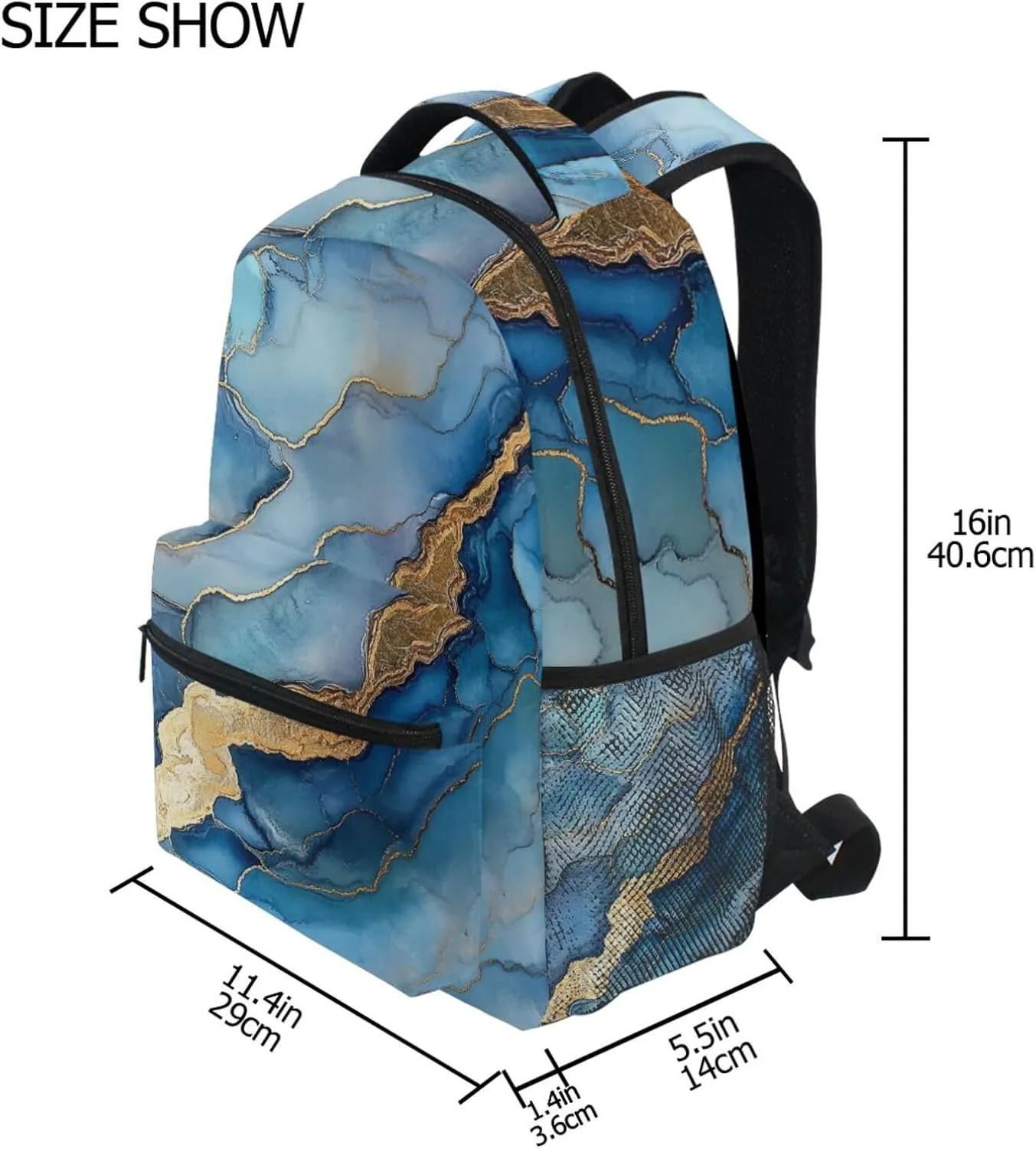 Fun Backpack for Unisex Adult Fashion School Bag with Chest Strap for Business Work College Travel Trip Marble Silver Royal Blue