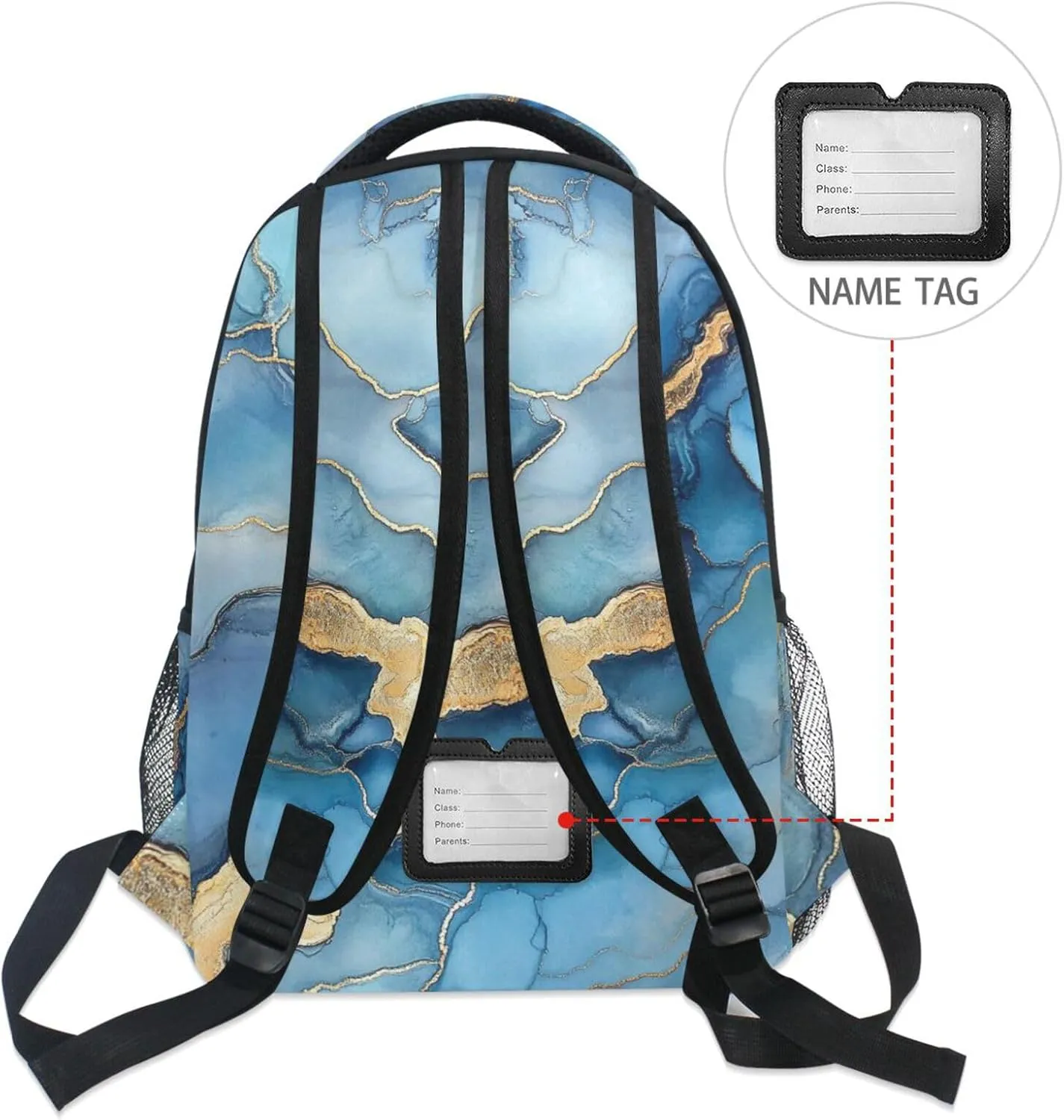 Fun Backpack for Unisex Adult Fashion School Bag with Chest Strap for Business Work College Travel Trip Marble Silver Royal Blue
