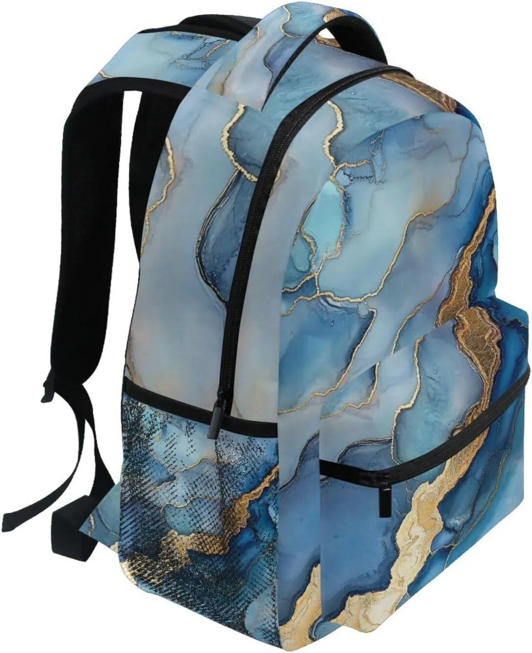 Fun Backpack for Unisex Adult Fashion School Bag with Chest Strap for Business Work College Travel Trip Marble Silver Royal Blue