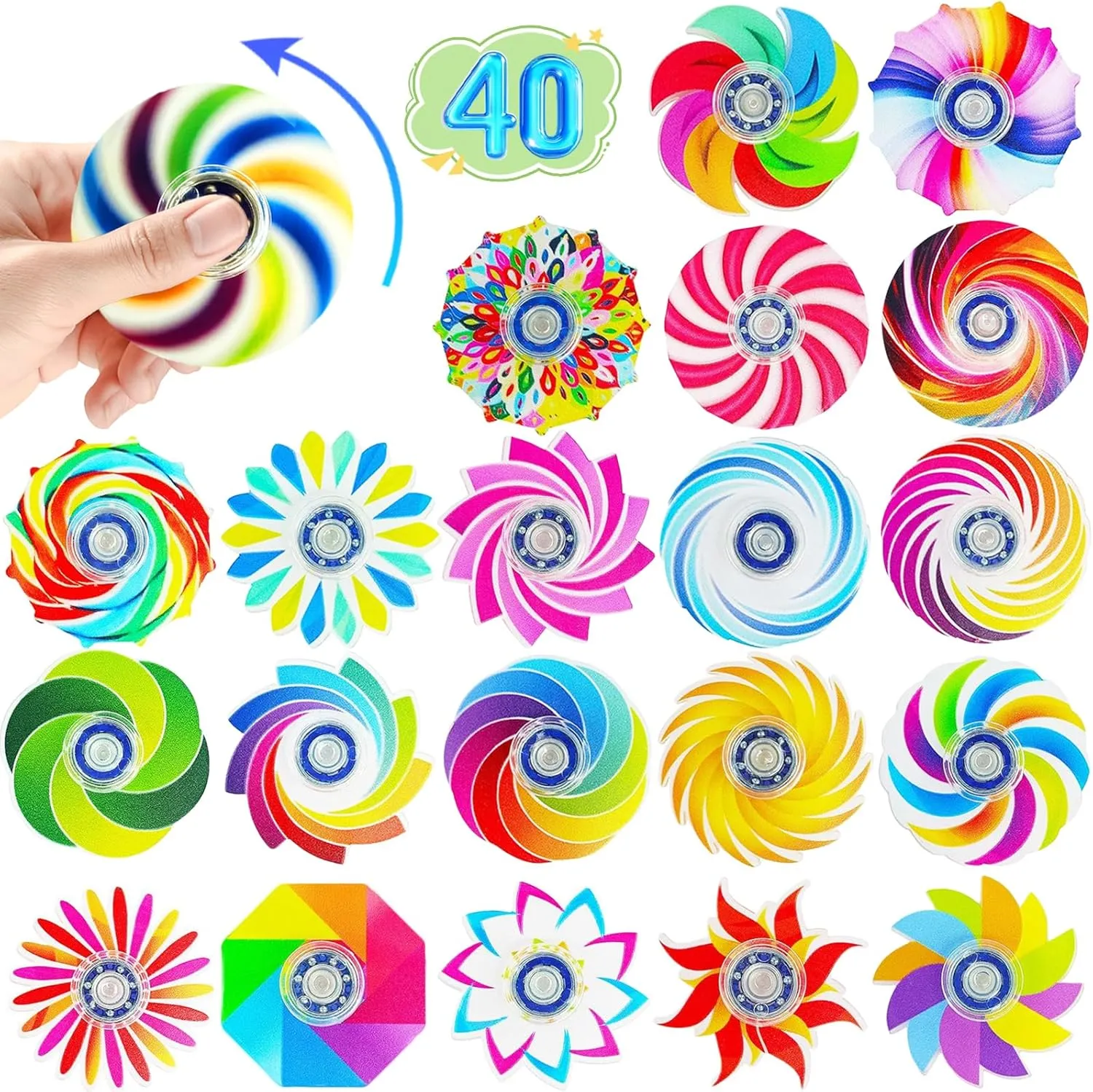 Funny Fidget Spinner Mini Bulk Toys 40 Pcs,Birthday Gifts Party Favors Supplies Goodie Bags Stuffers for Kids Adults,Sensory Toys for Boys Girls Anxiety Stress Relief,Treasure Box Toy Classroom Prizes