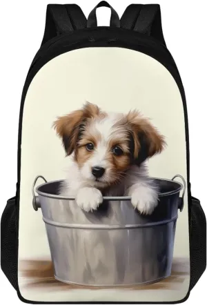 Funny Gully Terrier Print Backpack for Elementary Preschool Bookbag 17 Inch Junior High School Bags Satchel Large Capacity Knapsack Casual Daypack Travel Organizer Bags for Girls Boys