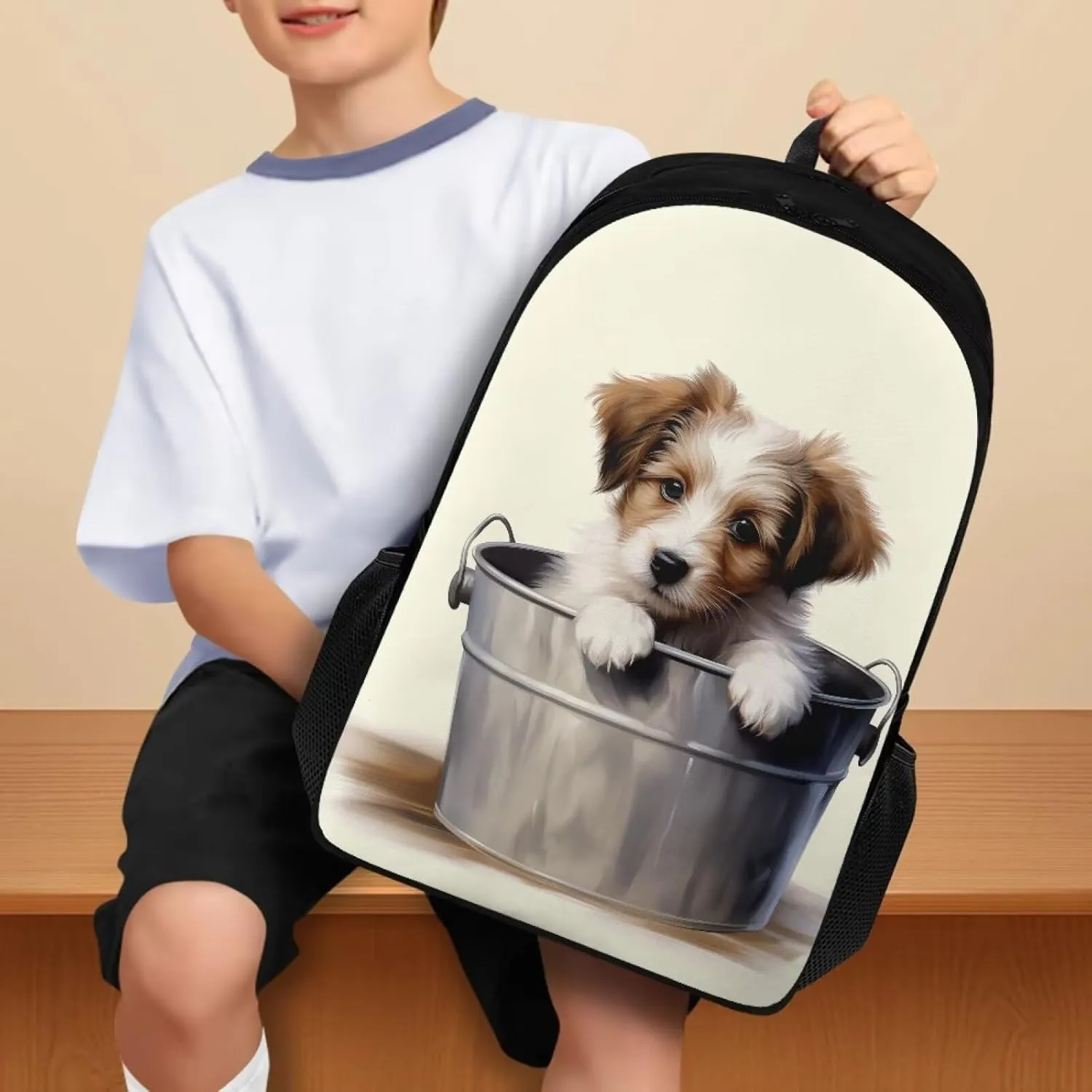 Funny Gully Terrier Print Backpack for Elementary Preschool Bookbag 17 Inch Junior High School Bags Satchel Large Capacity Knapsack Casual Daypack Travel Organizer Bags for Girls Boys