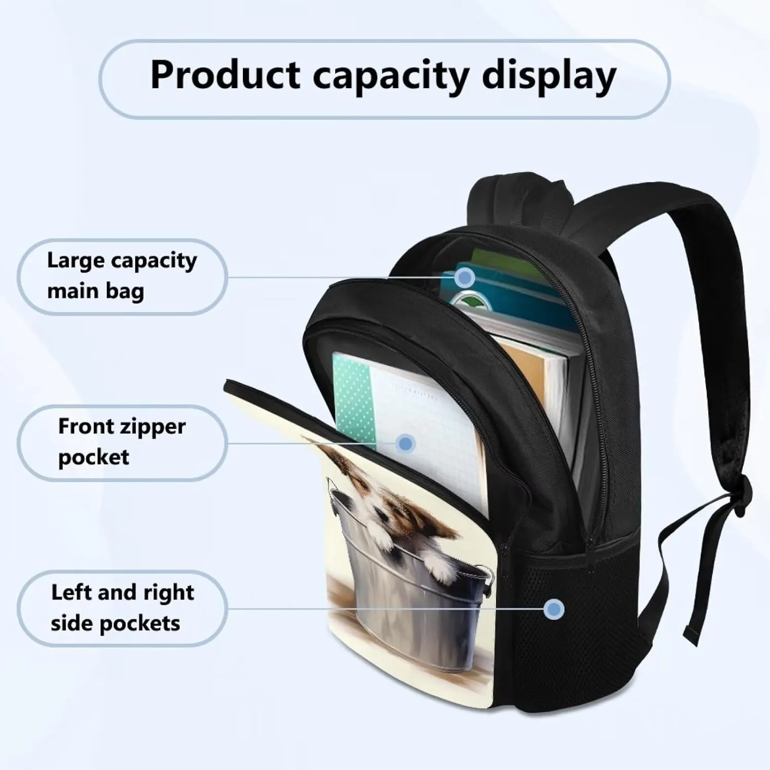Funny Gully Terrier Print Backpack for Elementary Preschool Bookbag 17 Inch Junior High School Bags Satchel Large Capacity Knapsack Casual Daypack Travel Organizer Bags for Girls Boys