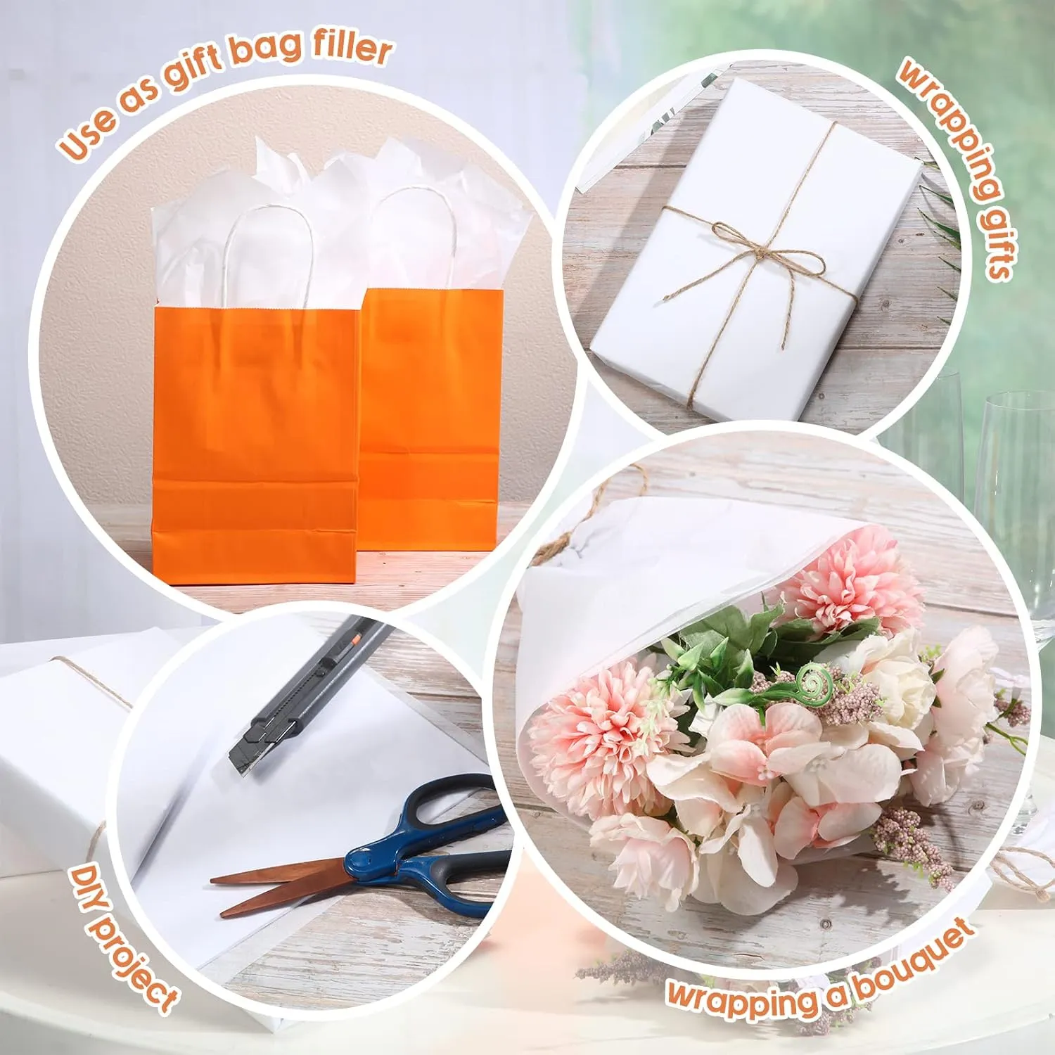 Fuutreo 300 Sheets Tissue Paper Bulk 14 x 20 Inch Kraft Wrapping Tissue Papers for Gift Bags DIY Crafts Baby Shower Weddings Birthday School Party Gifts Decoration(White)