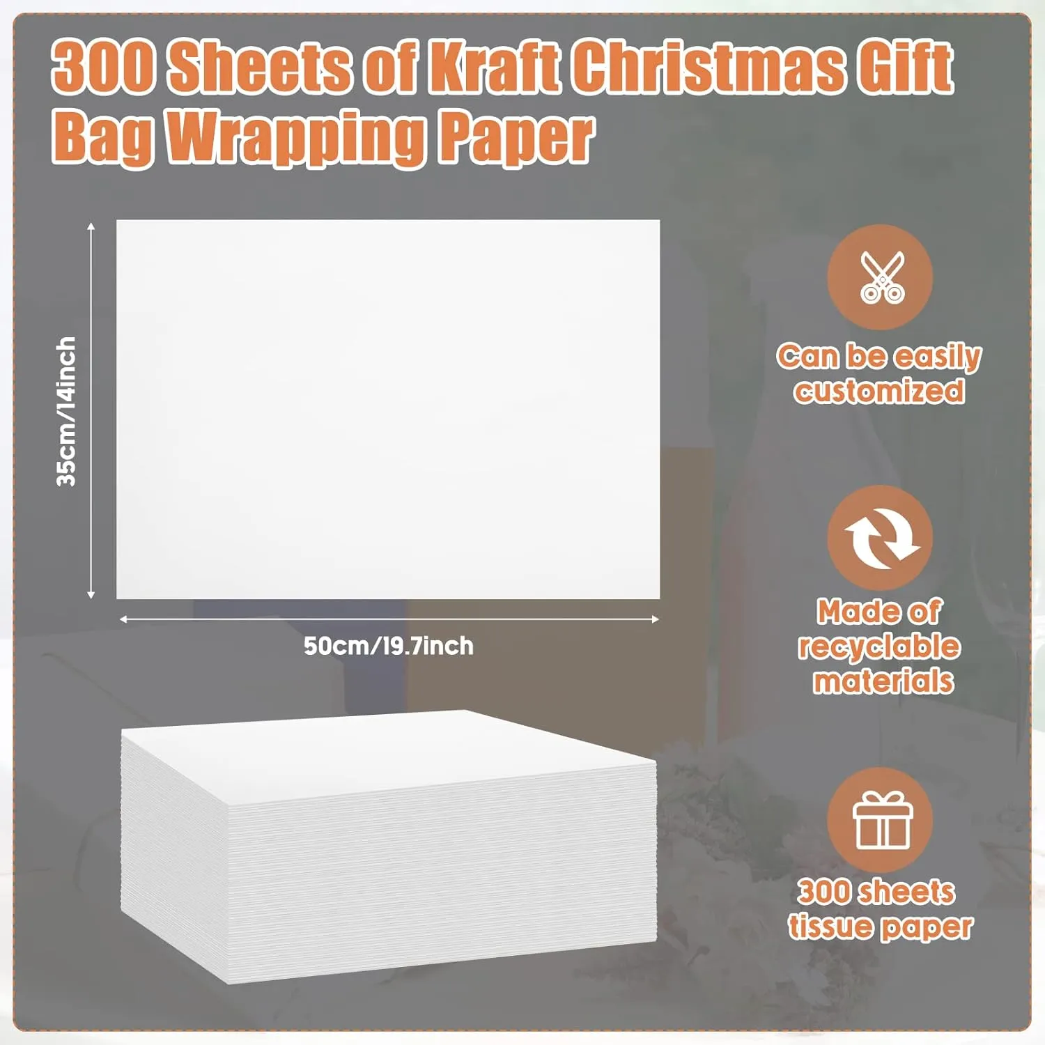 Fuutreo 300 Sheets Tissue Paper Bulk 14 x 20 Inch Kraft Wrapping Tissue Papers for Gift Bags DIY Crafts Baby Shower Weddings Birthday School Party Gifts Decoration(White)