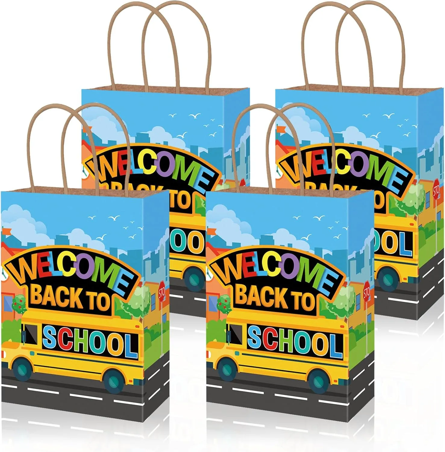 FYSUIMU 36Pcs Welcome Back to School Paper Bags School Bus Treat Bags with Handles Candy Goodie Bag for Classroom Party Favors Supplies