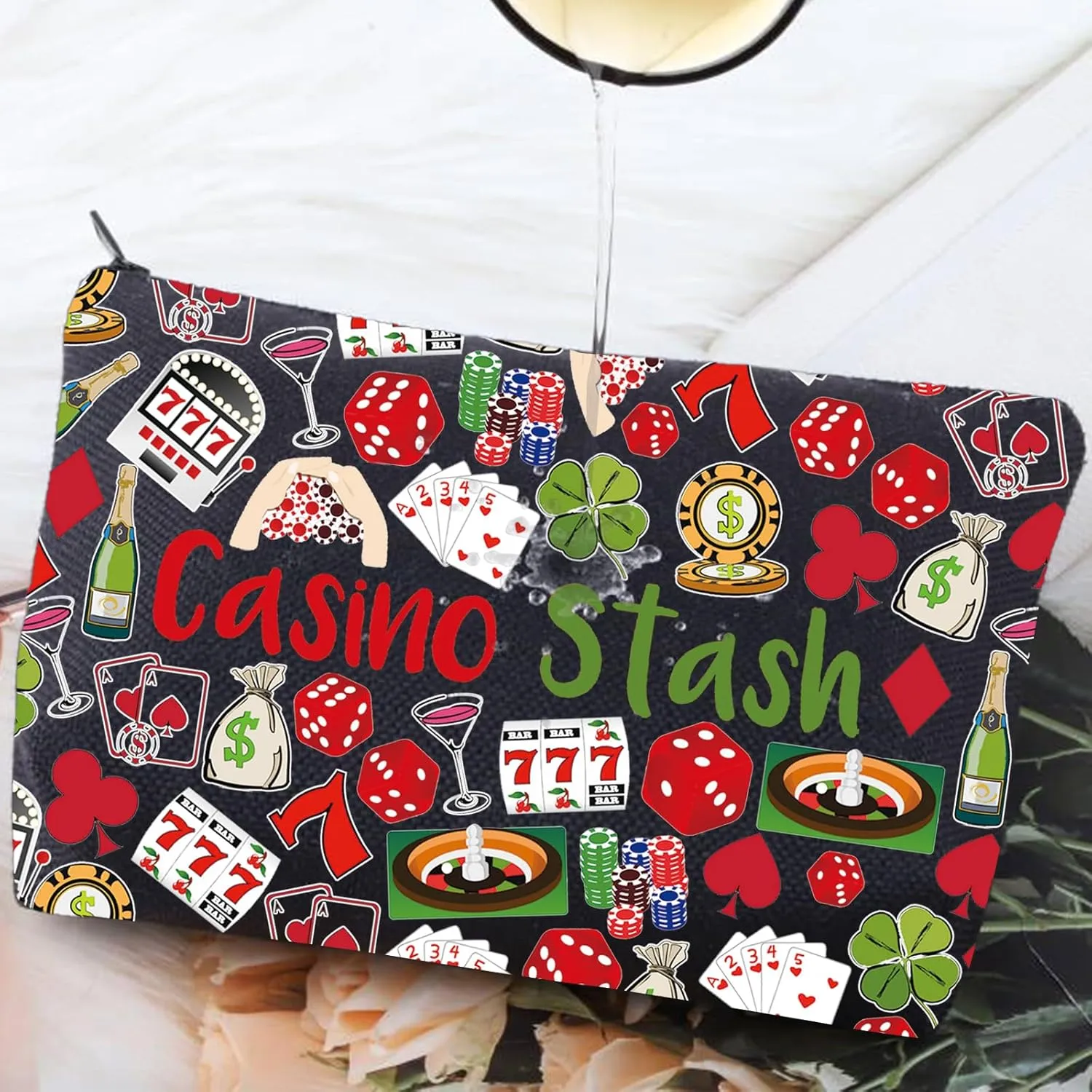 G2TUP Casino Gambling Makeup Bag Casino Stash Accessory Pouch Lucky Sevens Zipper Bag for Gambler (Casino New BL)