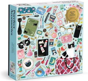 Galison Purrfect Accessories – 500 Piece Foil Jigsaw Puzzle Featuring Beautiful Artwork of A Cat Lover's Handbag