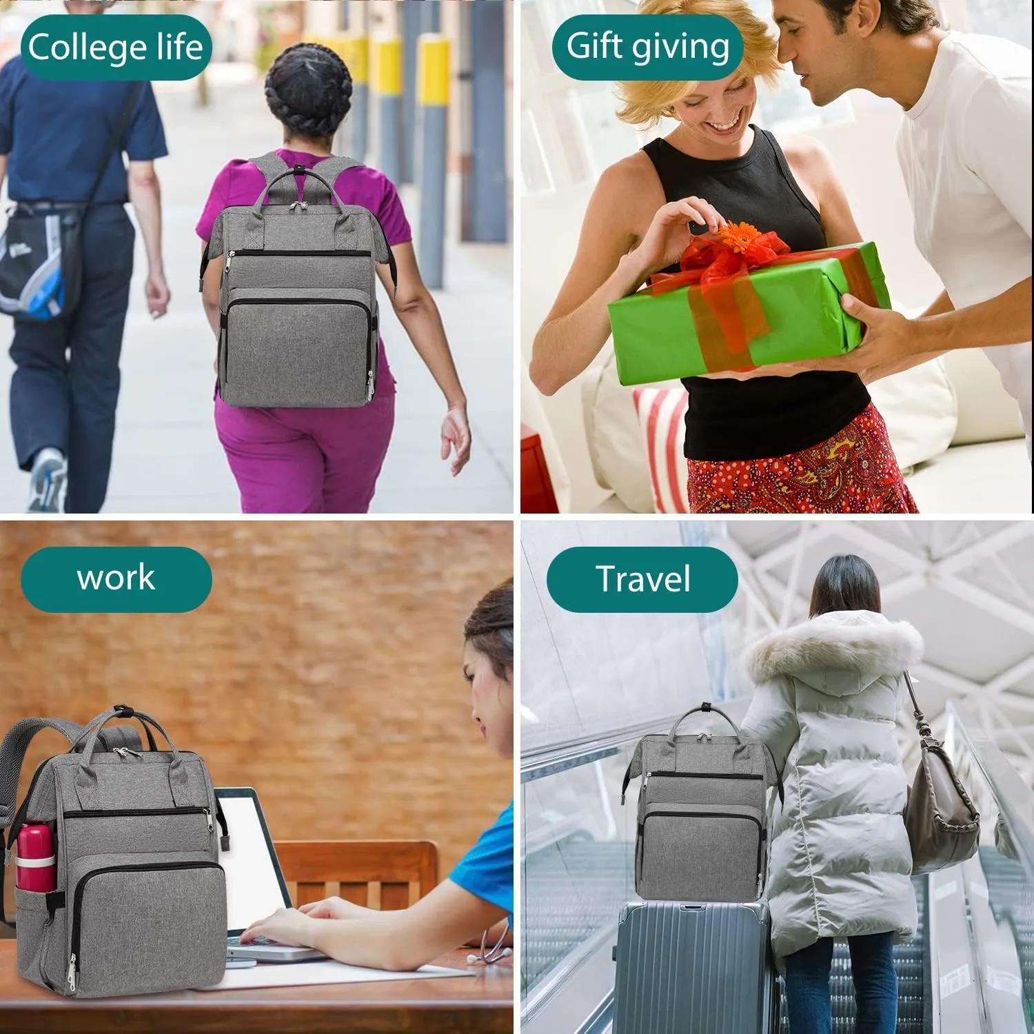 Gatycallaty Backpack Purse for Women Work Nurse Travel Laptop Teacher Bags for Women Nurse Accessories for Work Nursing Essentials College Book Bags with Luggage Strap Ladies Large Size
