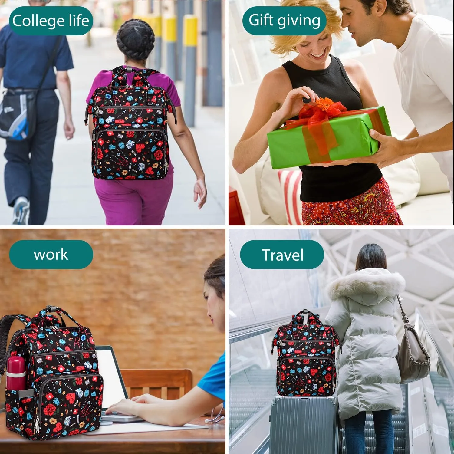 Gatycallaty Large Backpack Purse for Women - 10.6"L x 7.6"W x 16.4"H, 20L Capacity, 2 Compartments and 12 Pockets, Holds up to 15.6" Laptop