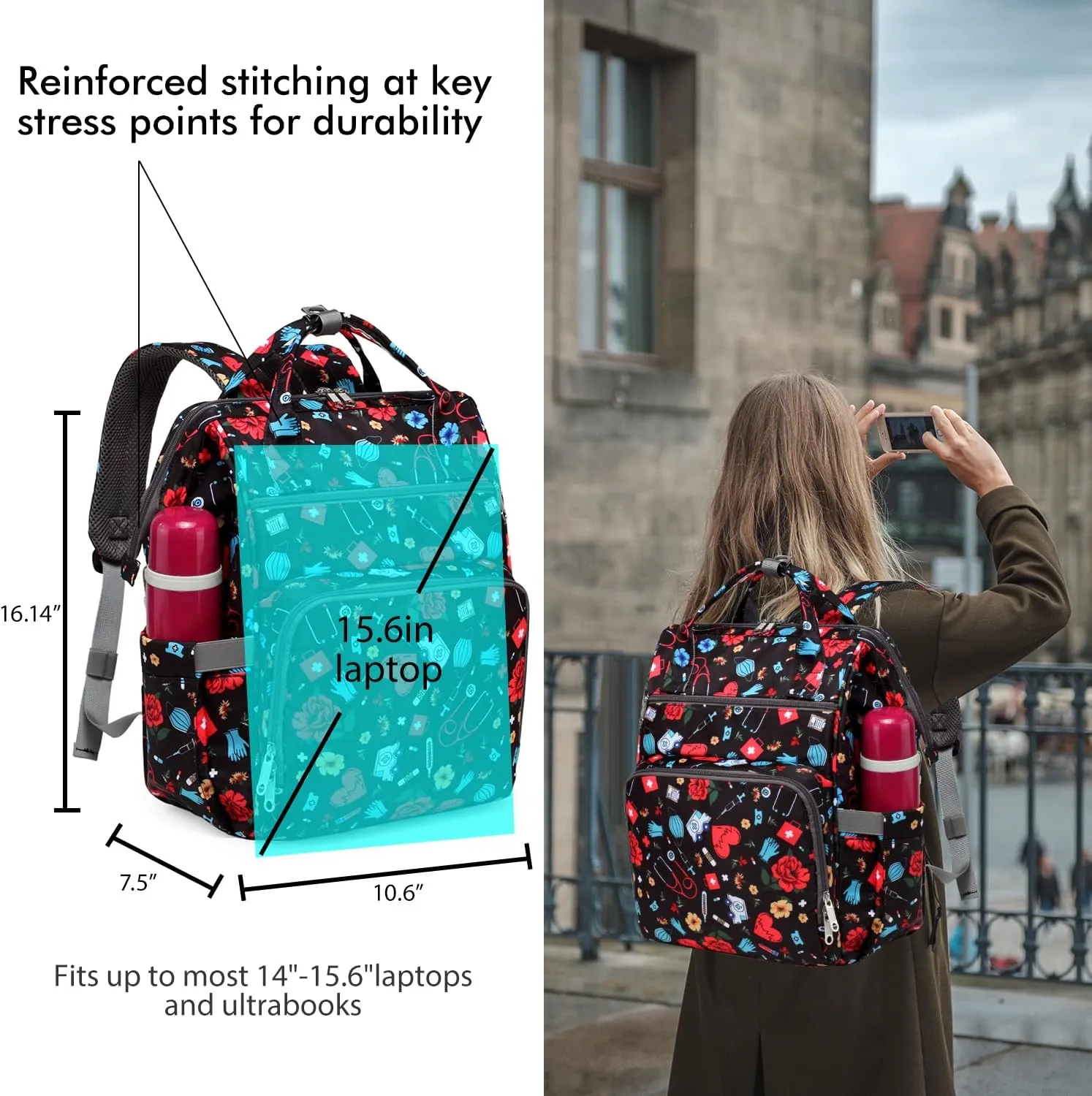 Gatycallaty Large Backpack Purse for Women - 10.6"L x 7.6"W x 16.4"H, 20L Capacity, 2 Compartments and 12 Pockets, Holds up to 15.6" Laptop