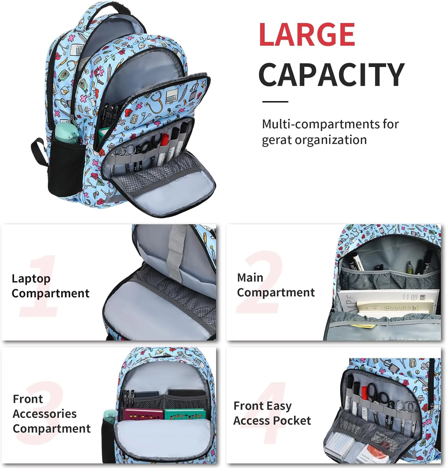 Gatycallaty Nurse Backpack for Women Girls Laptop Work Bag College Nursing Assitant Cna Cma Home Health Hospital Commuter Essentials Gift (blue)