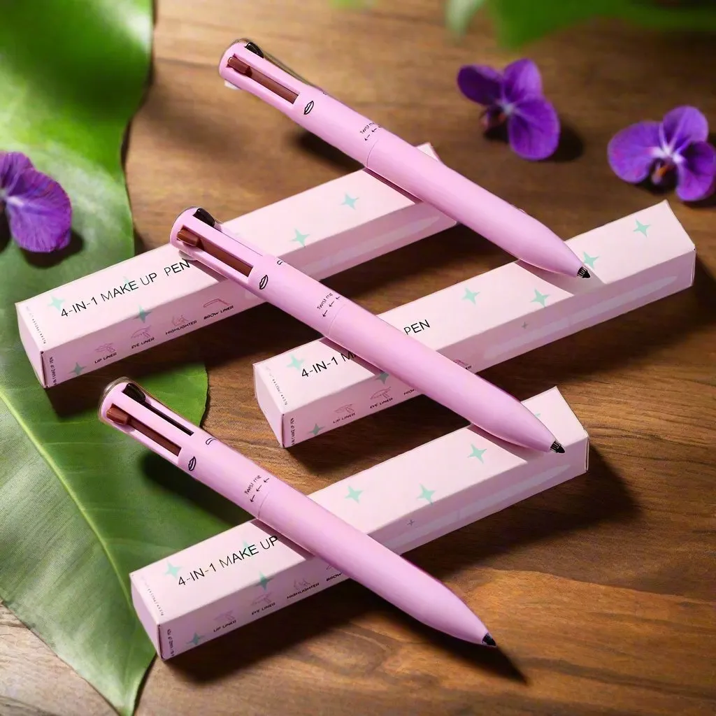 Glam Pen: 4-In-1 Makeup Pen With Eyeliner, Eyebrow Pencil, Lip Liner, And Highlighter