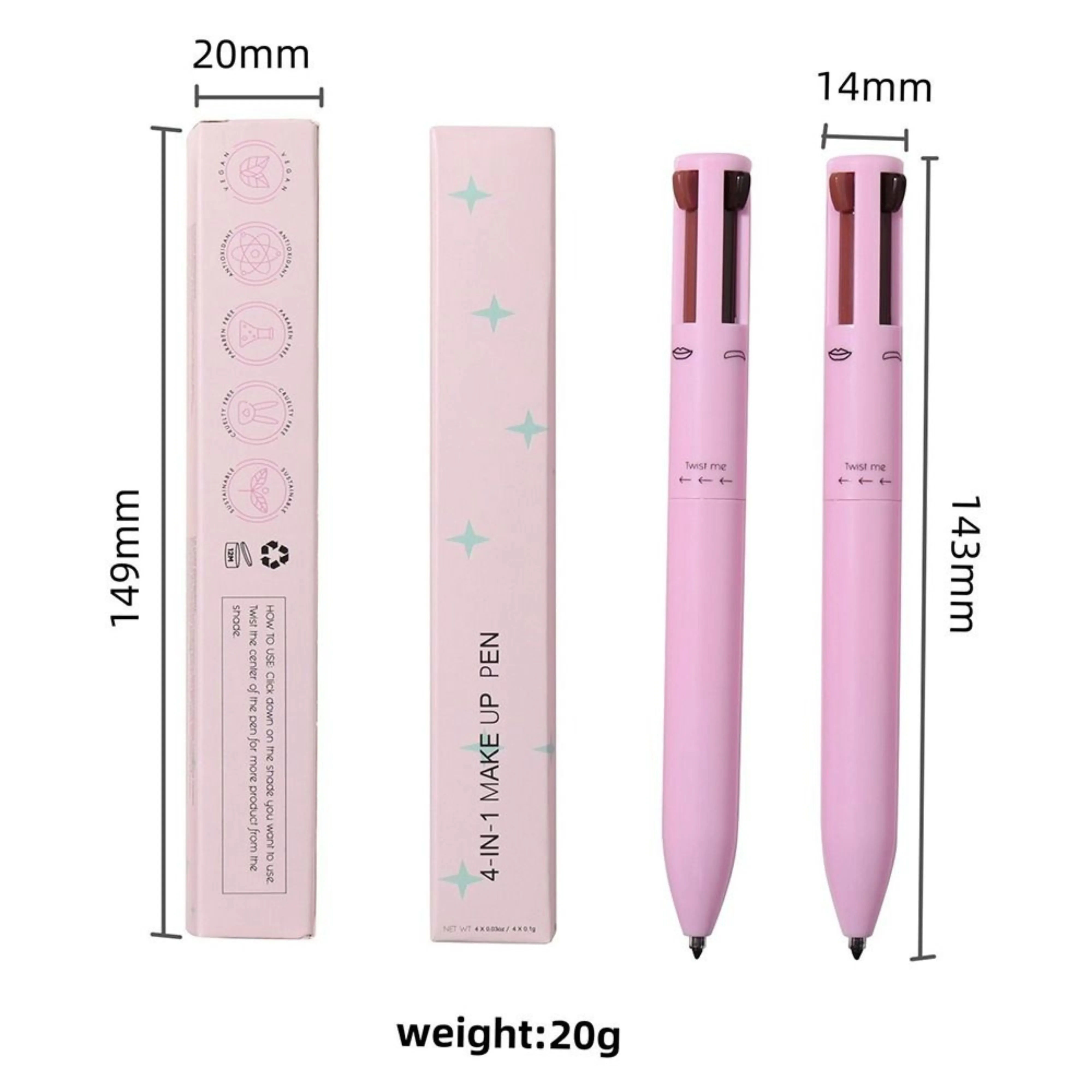 Glam Pen: 4-In-1 Makeup Pen With Eyeliner, Eyebrow Pencil, Lip Liner, And Highlighter