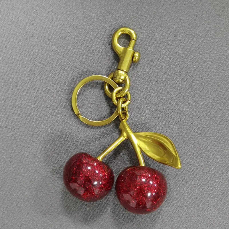 Glitter Cherry Keychain Charm