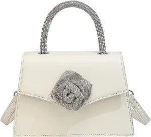 Glitter Floral Women's Leather Top Handle Tote Mini Small Size Age Reduced Elegant Luxury Crossbody Bag