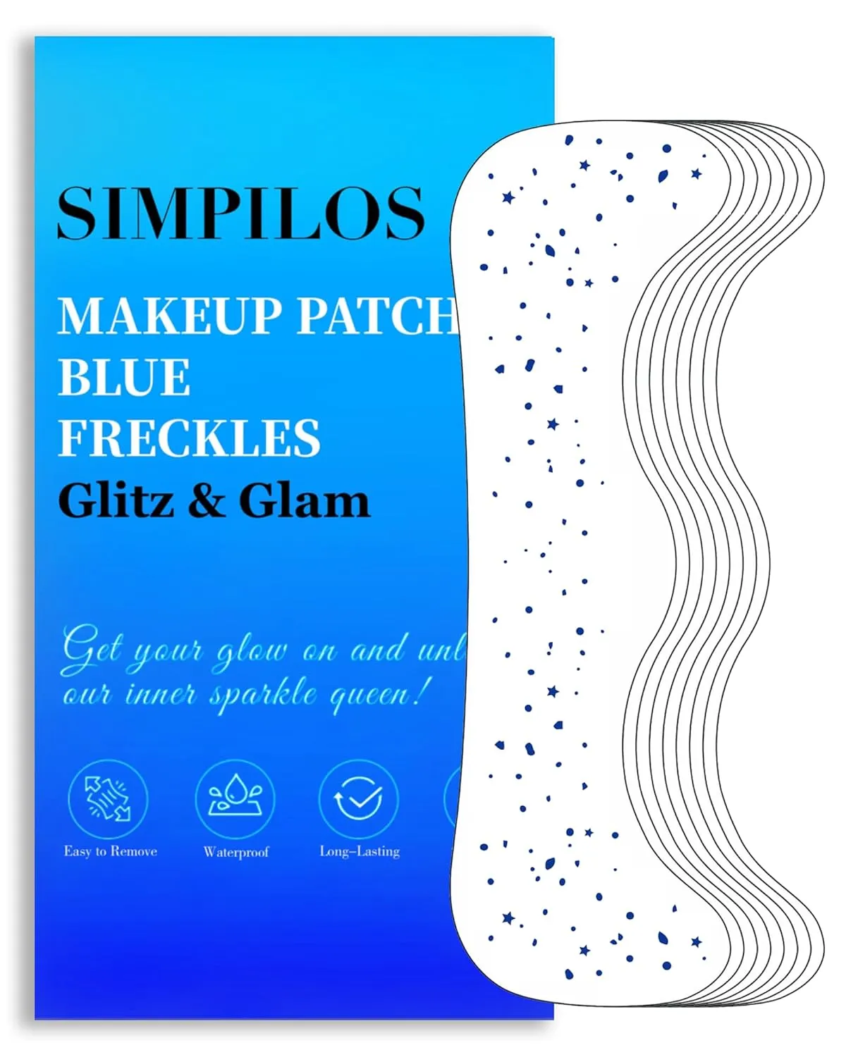 Glitter Freckles Face Tattoo, Blue Face Glitter - Waterproof and Long-Lasting Face Glitter Speckles, Sparkle Makeup Patches for Festivals and Parties (BLUE - 8 Sheets)