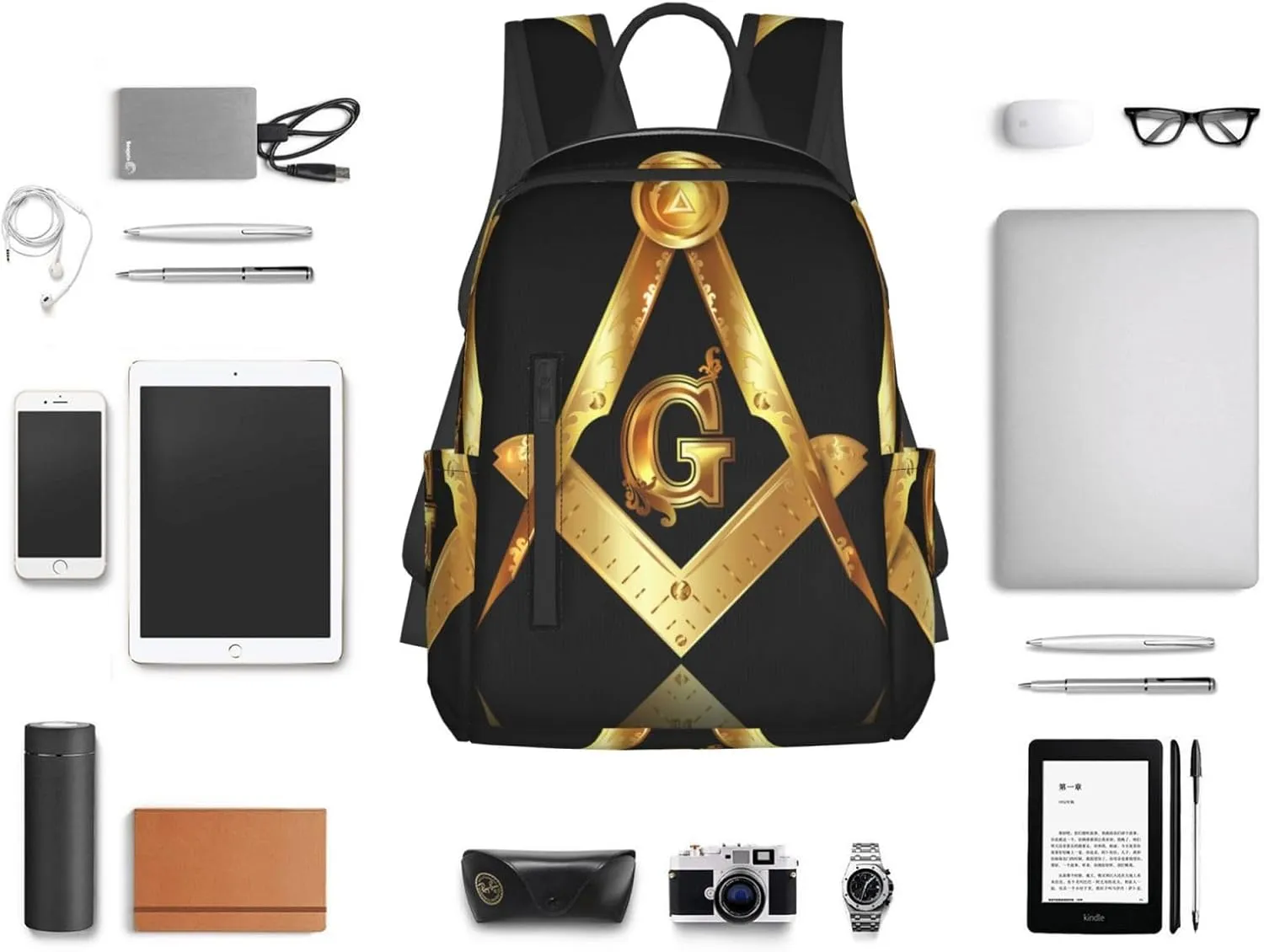 Gold freemason freemasonry masonic Travel Laptop Backpack Womens Mens Bag Bookbag