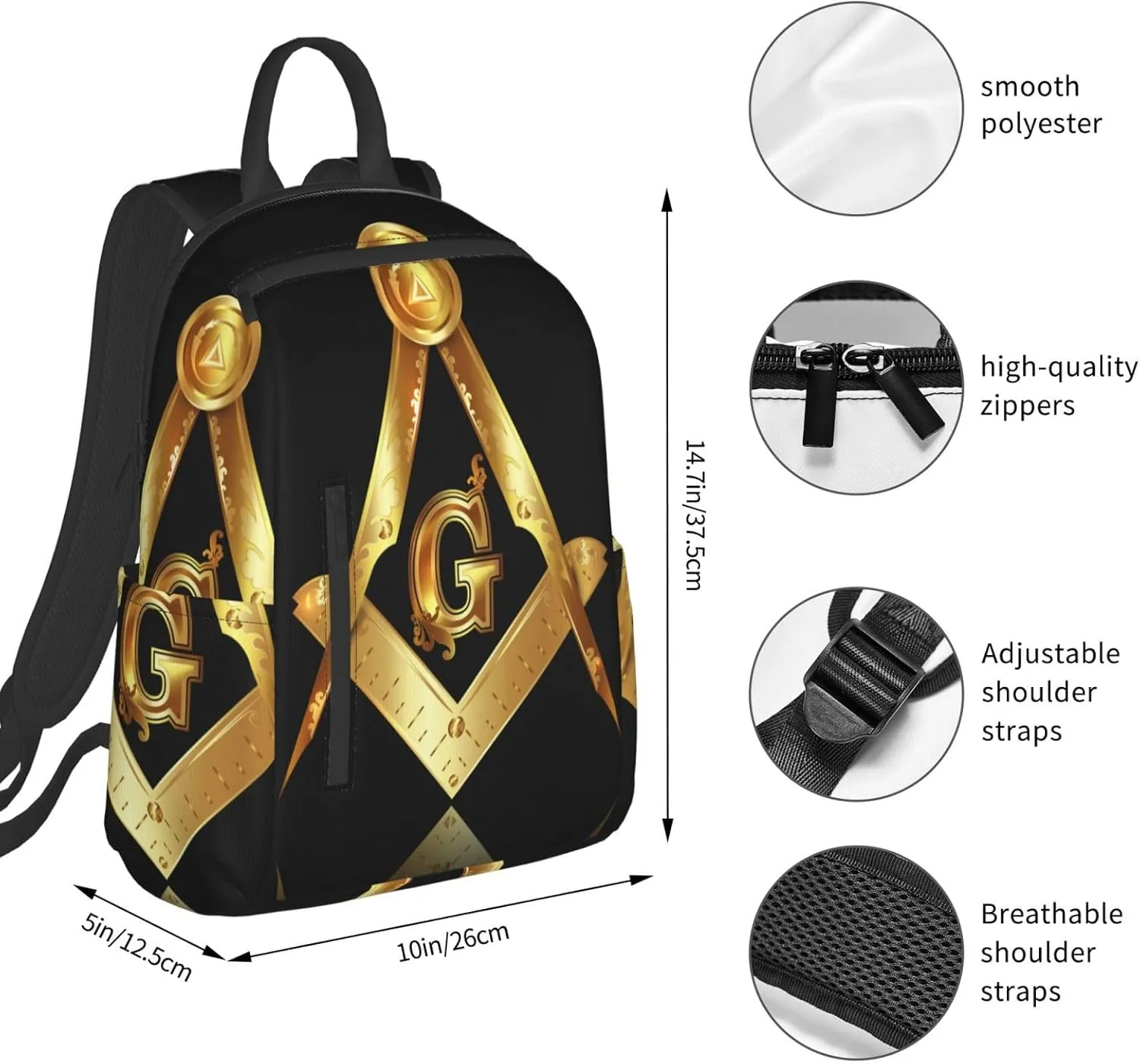Gold freemason freemasonry masonic Travel Laptop Backpack Womens Mens Bag Bookbag