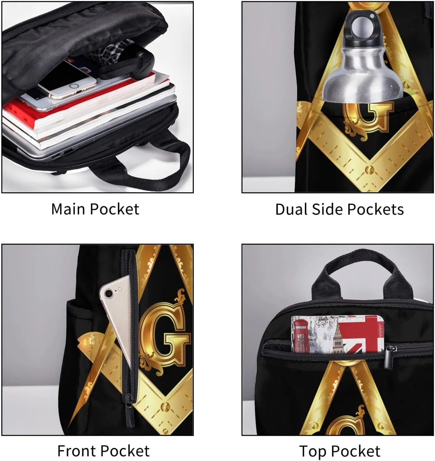 Gold freemason freemasonry masonic Travel Laptop Backpack Womens Mens Bag Bookbag